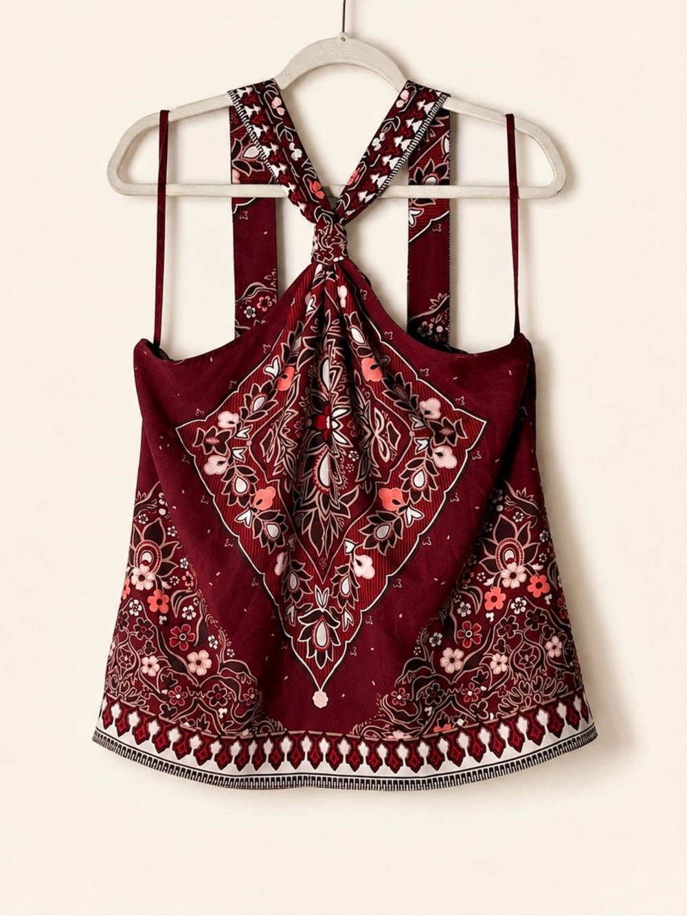 Banana Republic Burgundy Paisley Halter Neck Scarf Print Tank Top Size L - Picture 2 of 5